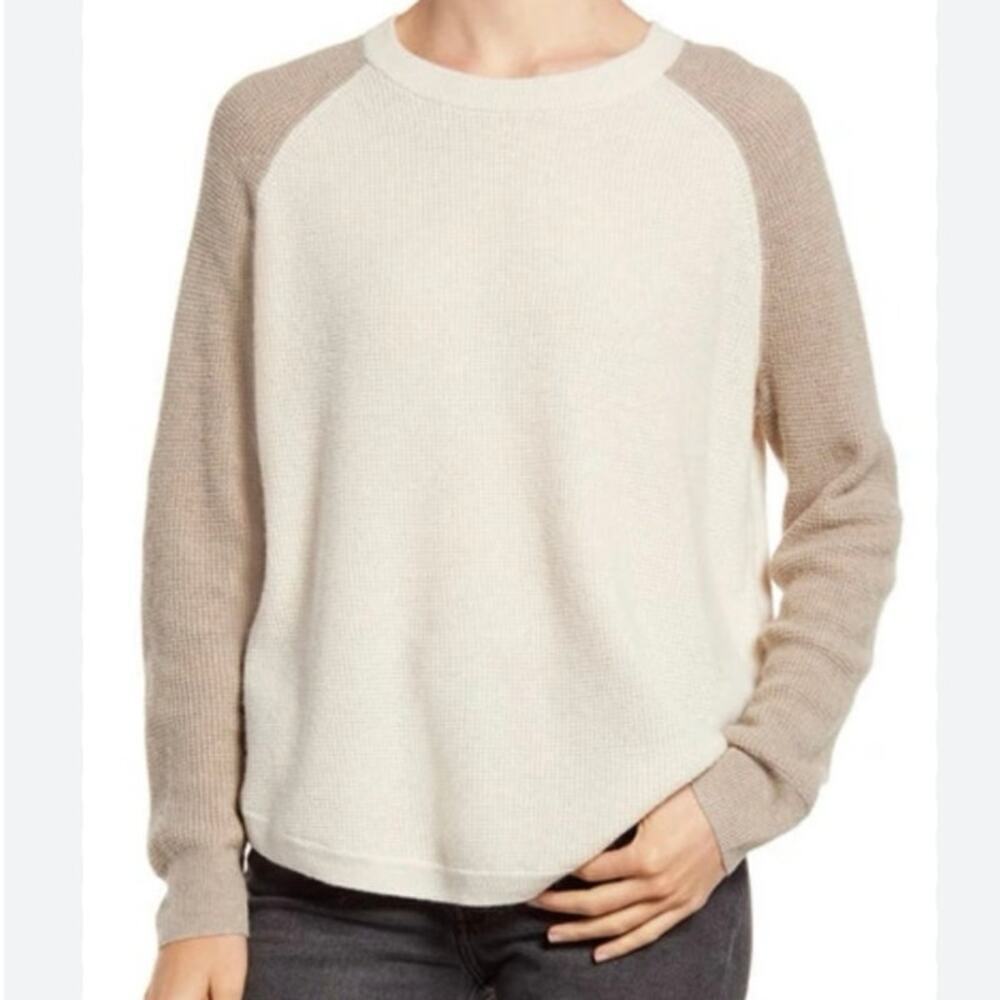 Madewell Jane Waffle Stitch Sweater Heather Cement Oatmeal Beige Sz M